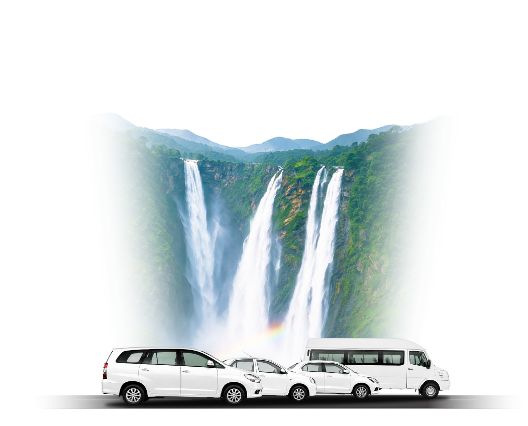 Jog Falls waterfall with a Toyota Innova, sedans and a Tempo Traveller available for local trips